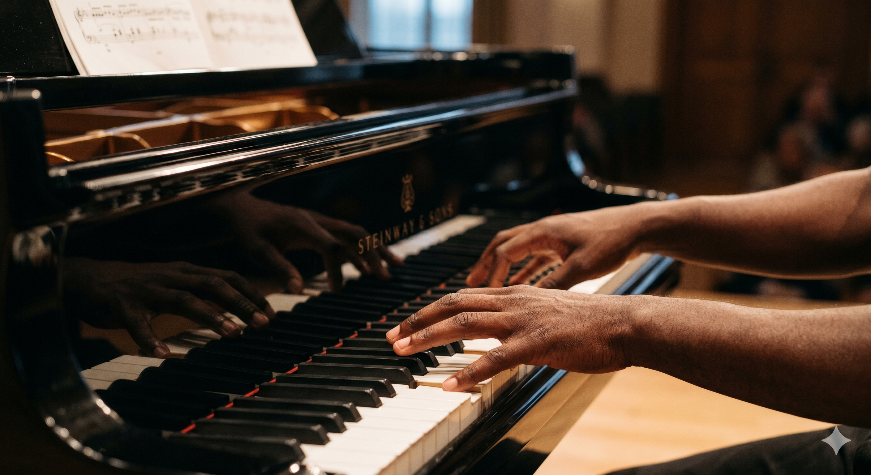 Black hands playing MIDI Keyboard